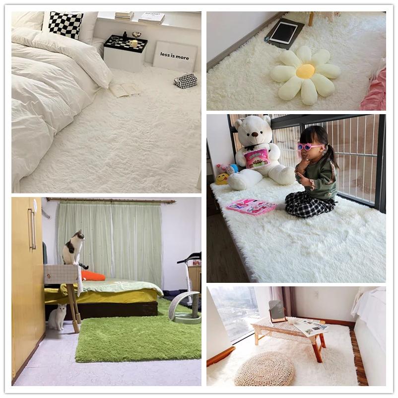 Tapis de hall moelleux blanc, tapis épaissi, antidérapant, salon moderne, chambre à coucher, décorat
