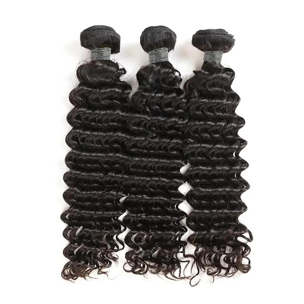 Tissage en lot brésilien naturel Remy Deep Wave, 40 pouces, noir naturel, non traité, Extensions de 