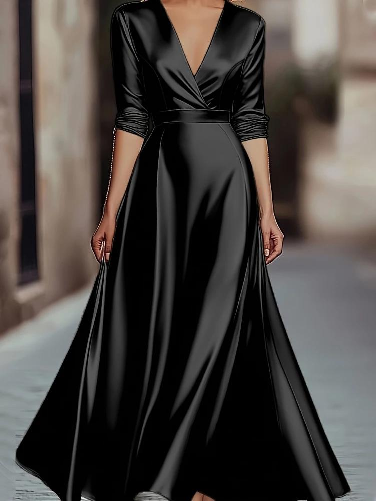 Collection Printemps/Automne : Robe de soirée élégante d'inspiration française, à col en V, à manche