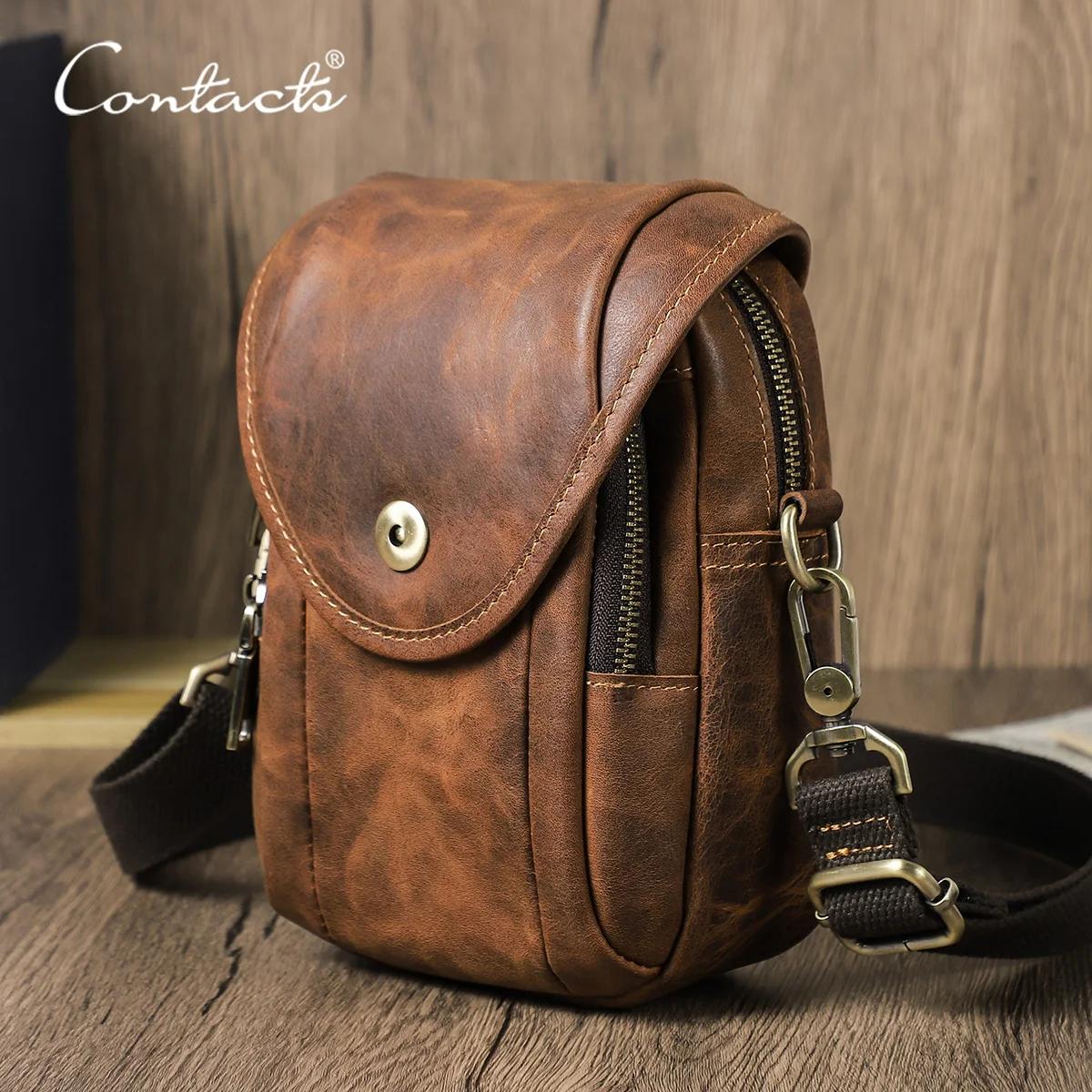 CONTACT'S sacs à bandoulière en cuir véritable pour hommes sacs de taille ceinture Fanny Packs petit
