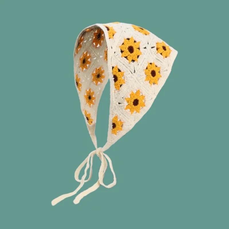 Coréen doux mignon à la main Crochet creux Triangle bandeau serviette femmes printemps et été voyage