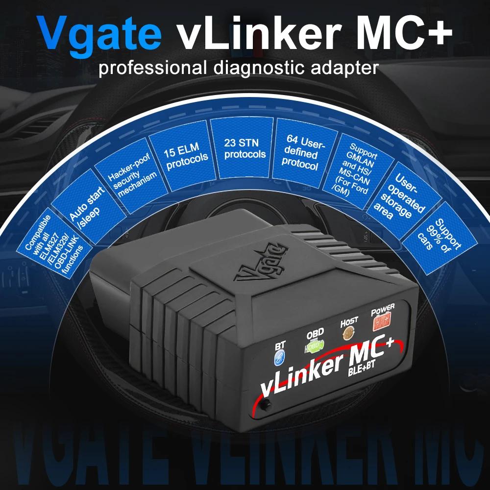 Vgate vLinker MC ELM327 V2.2 Bluetooth 3.0 4.0 Scanner OBD2 OBD 2 BimmerCode FORScan outils de Diagn
