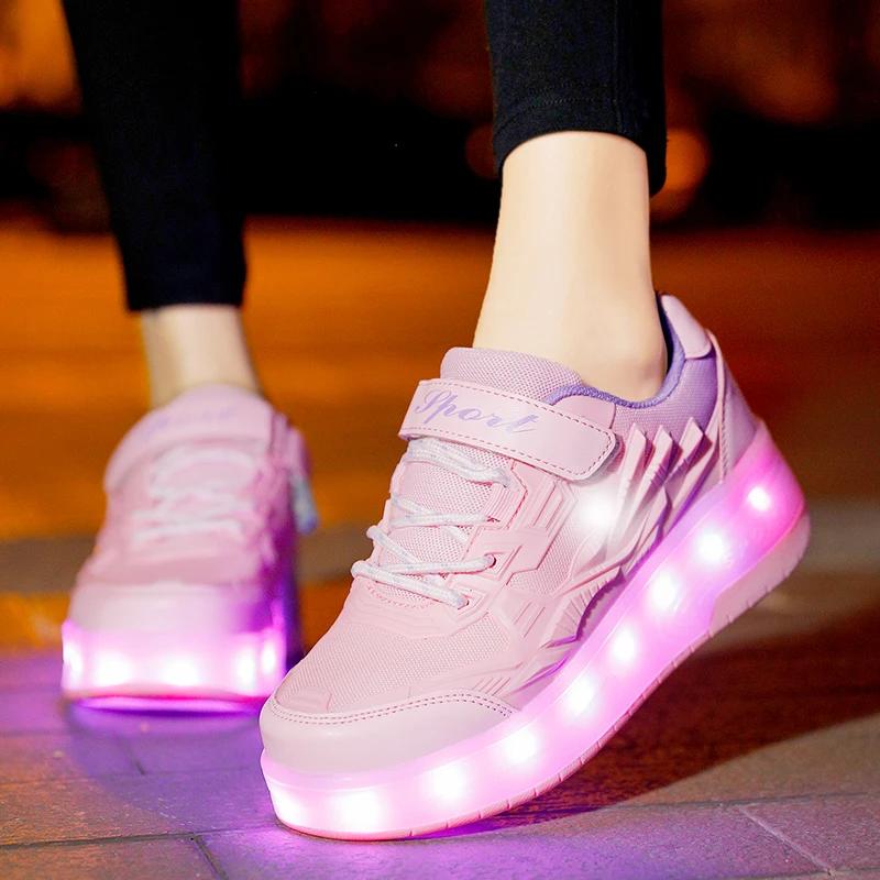 Chaussures de patins à roulettes lumineux LED pour filles – Baskets tendance et respirantes pour enf