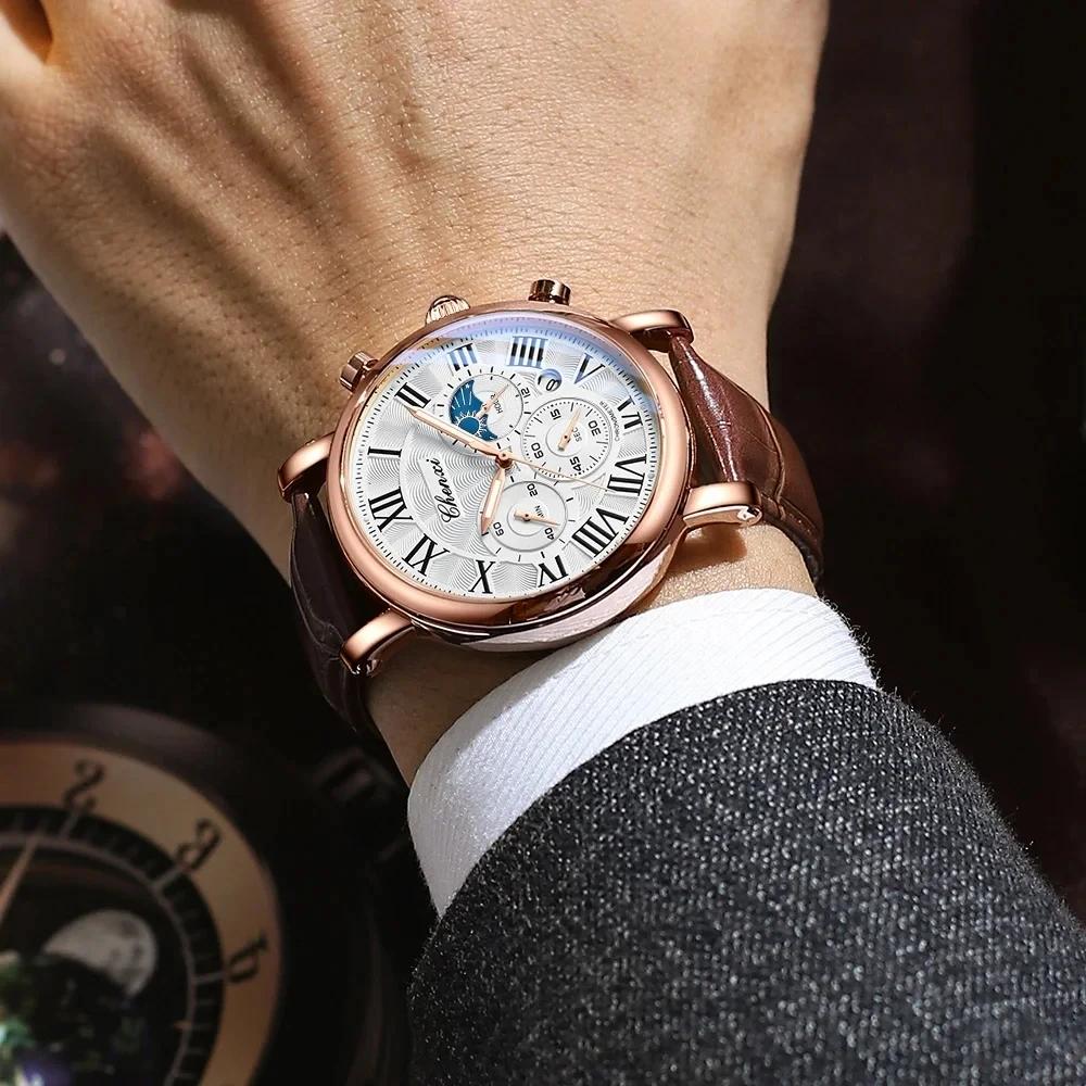 CHENXI 973 hommes montre à Quartz mode affaires Phase de lune Date multifonctionnel chronographe bra