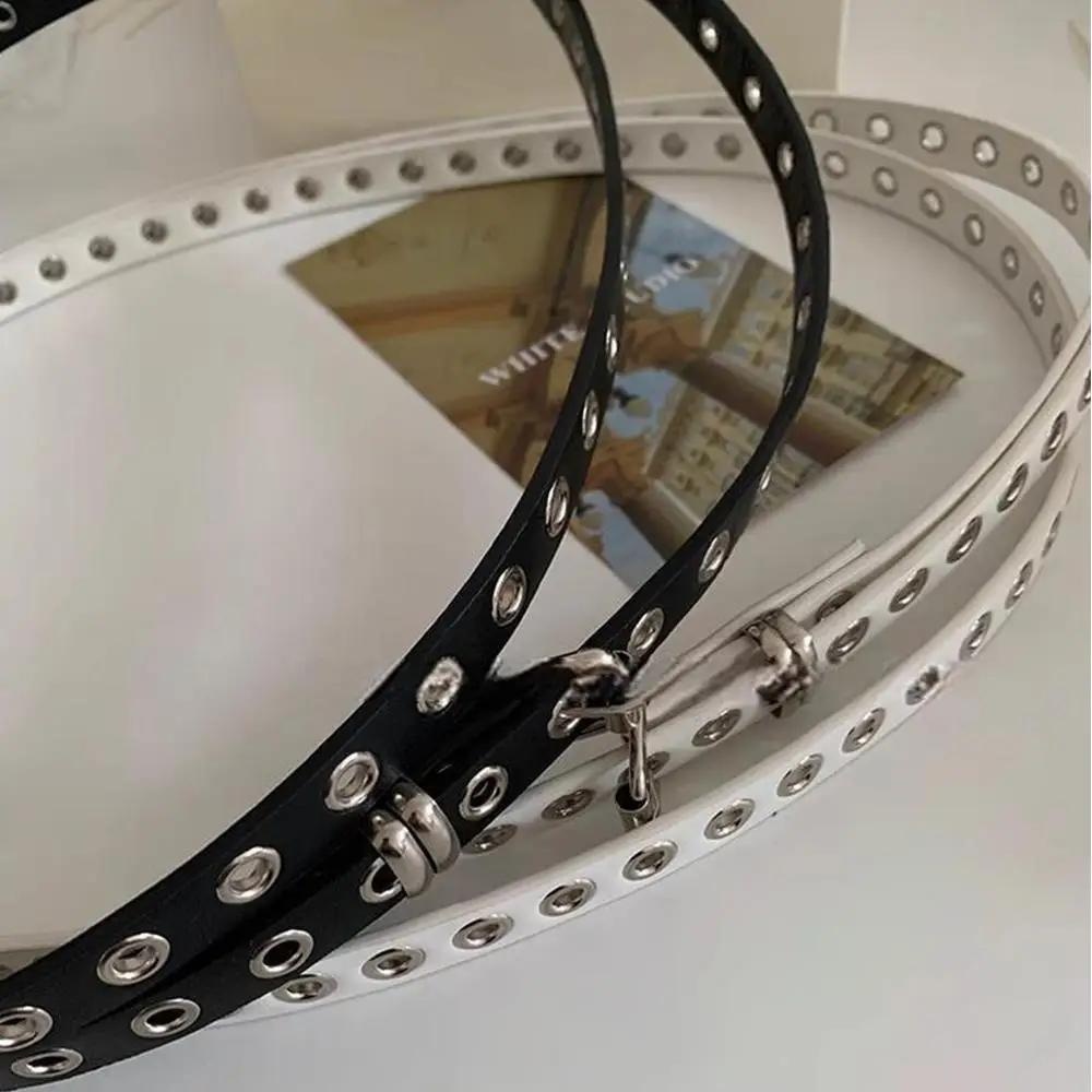 Rivet oeillet bricolage porter ceinture de taille en cuir PU Double cercle chaîne de taille nouée Ex