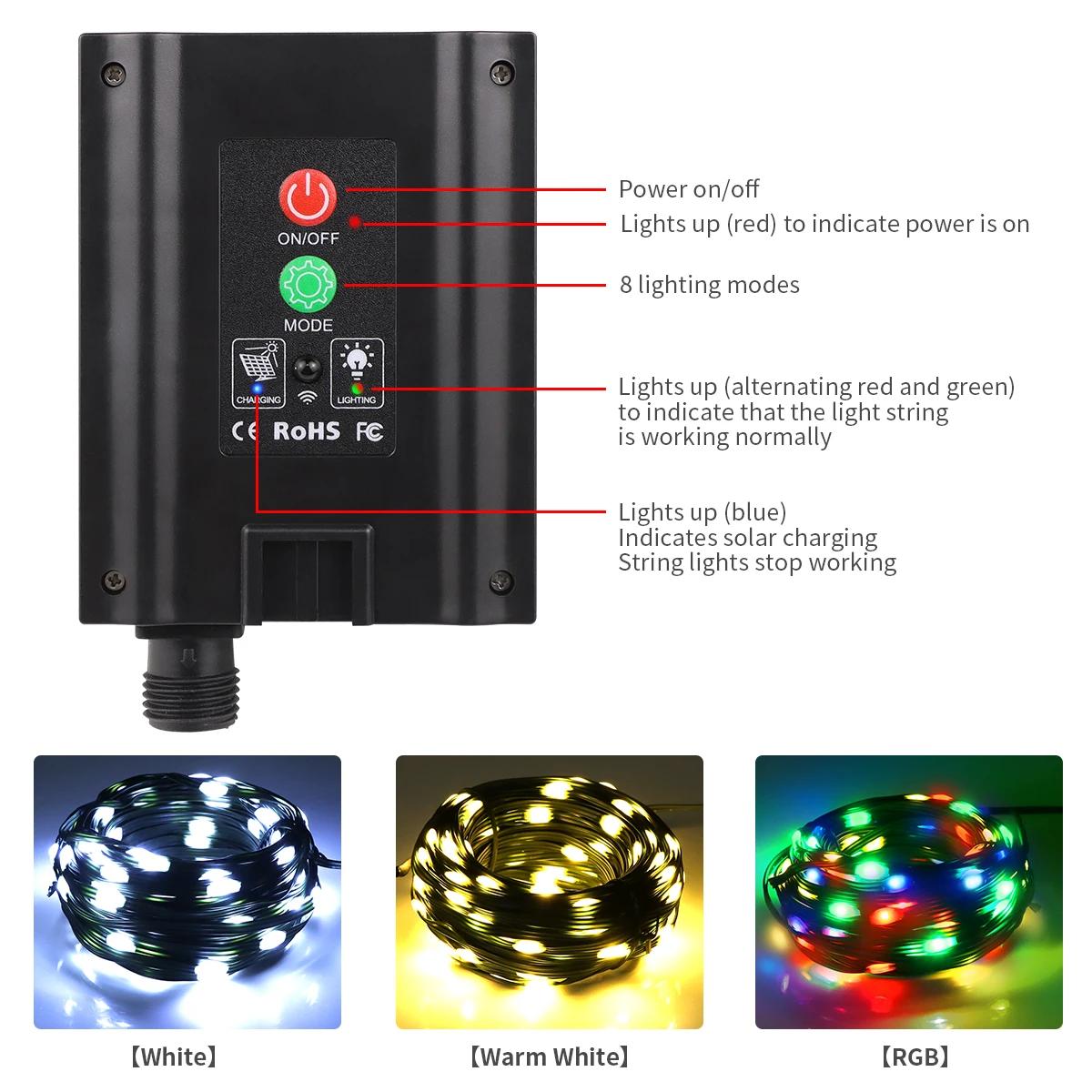 100M 50M guirlande solaire extérieure lumières en cuir LED chaîne fée lumière guirlande étanche haut