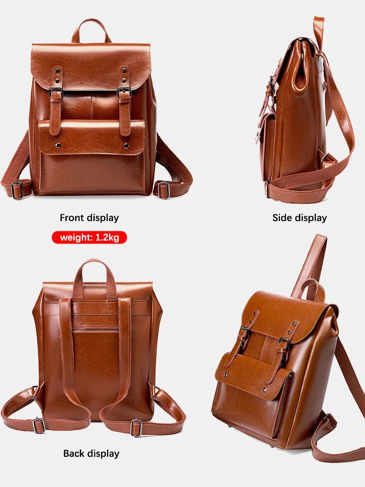Zency-Sac à dos de voyage en cuir véritable pour femme, grande capacité, sac à dos pour ordinateur p