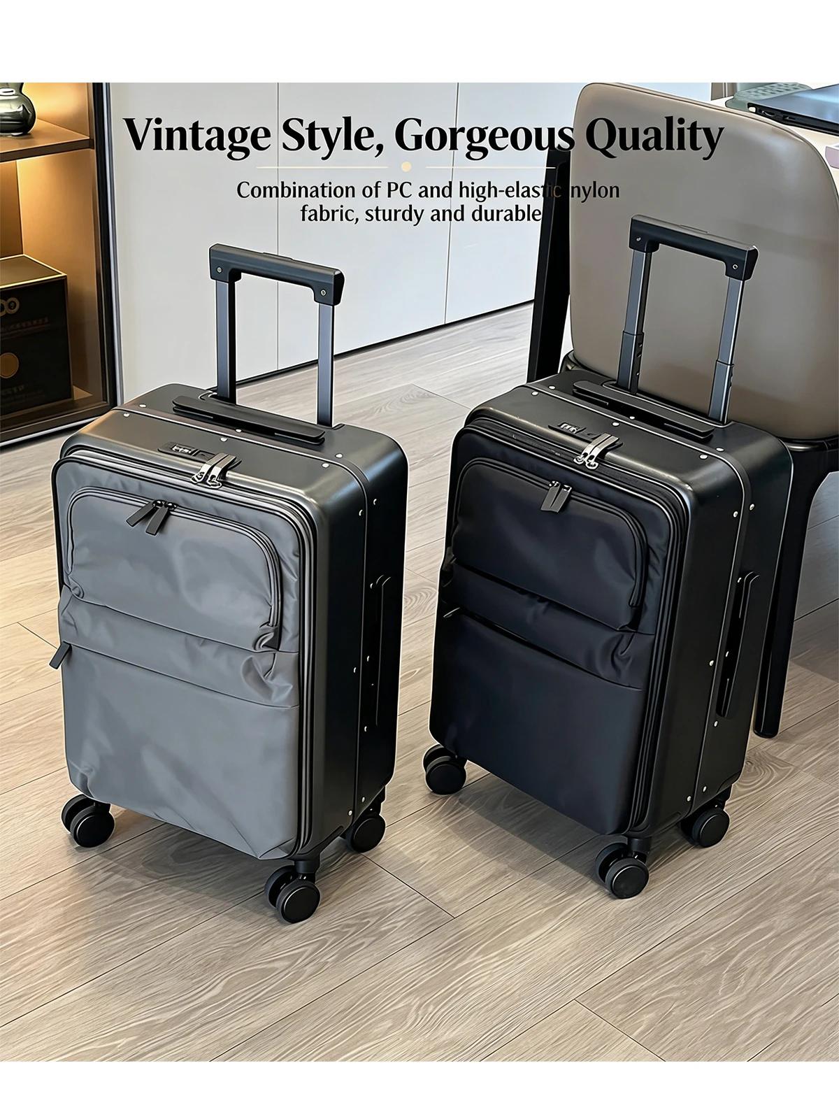 Valise souple à ouverture frontale avec cadre en aluminium et roulettes pivotantes, bagage cabine po