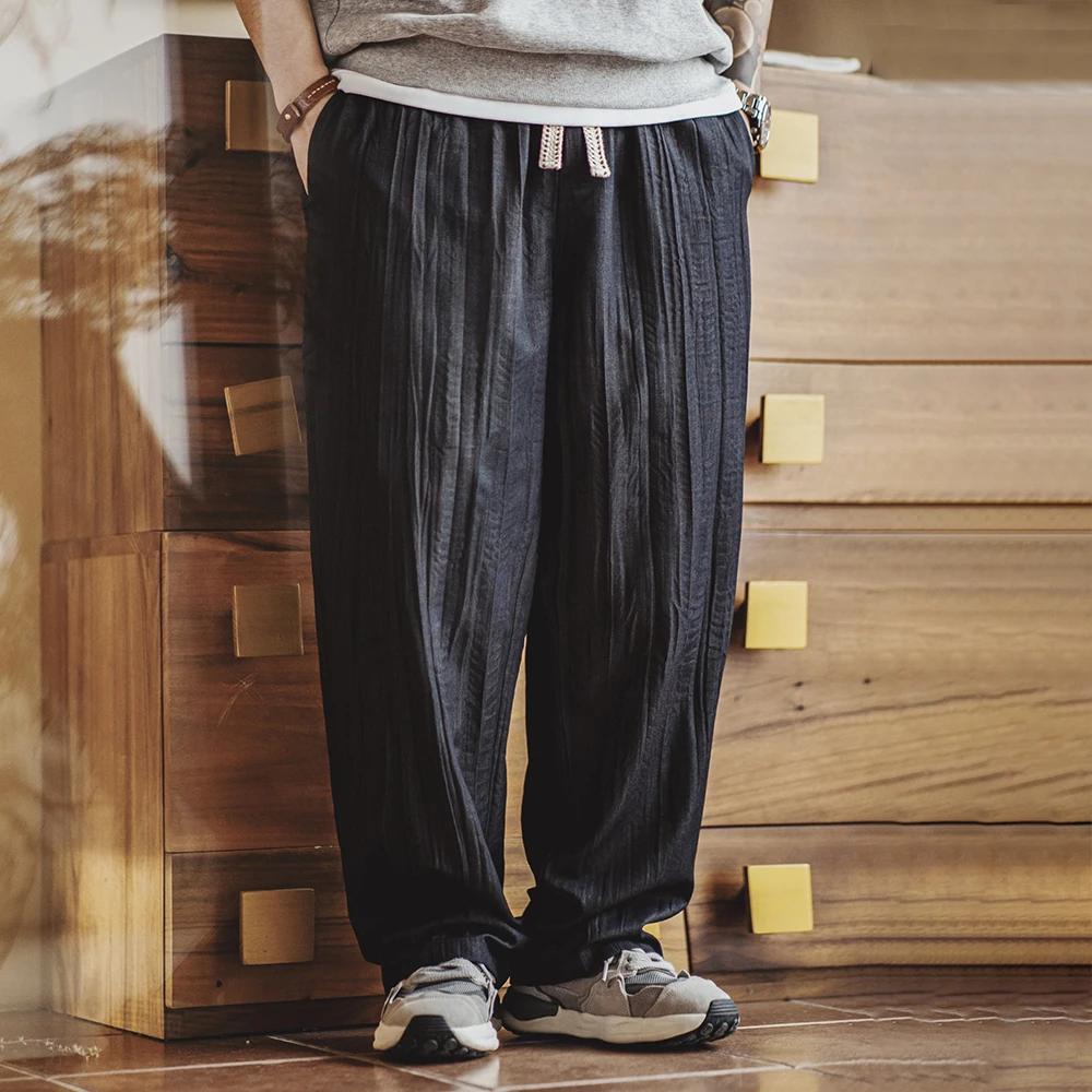 Maden – pantalon plissé ondulé décontracté pour hommes, coupe ample, Style Cityboy, avec taille élas