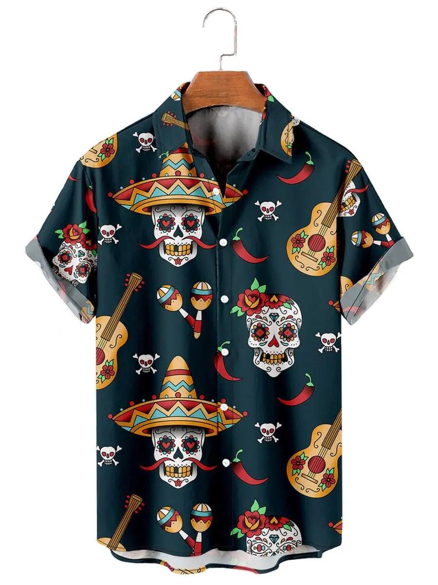 Mode crâne Floral hommes chemises drôle crâne impression 3D Streetwear à manches courtes t-shirts ch
