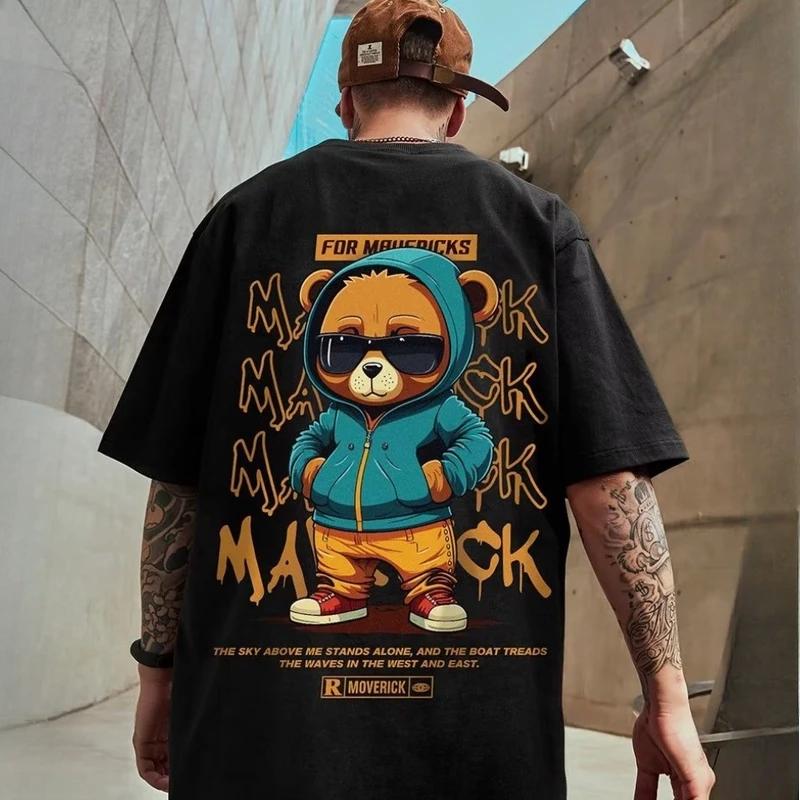 M-8XL hommes T-Shirt surdimensionné ample mode américaine Vintage lunettes de soleil ours imprimé T-