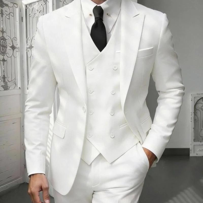 Ensemble de costume classique 3 pièces pour homme - Blazer ajusté à revers crantés avec gilet et pan