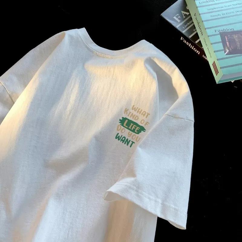 T-shirt ample et respirant à manches courtes pour homme, style minimaliste japonais, imprimé lettres