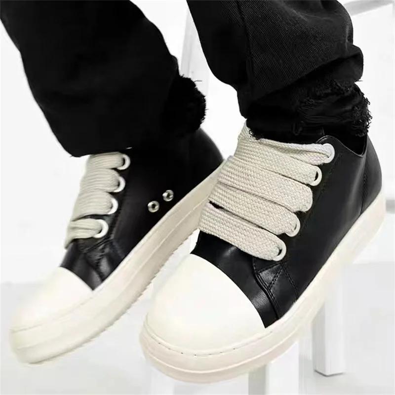 Hommes femmes plate-forme baskets en cuir noir fermeture éclair à lacets chaussures décontractées fo