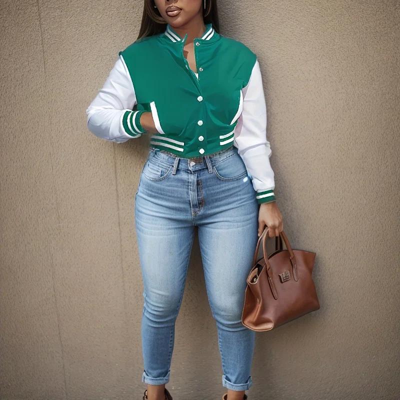 Veste de baseball à simple boutonnage pour femmes, veste assortie, européen et N, document, printemp