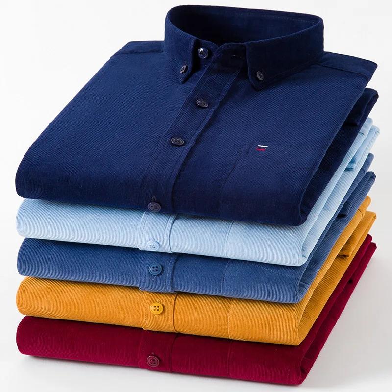 Chemise en velours côtelé pour hommes, grande taille 6XL 7XL, manches longues, basique, décontractée