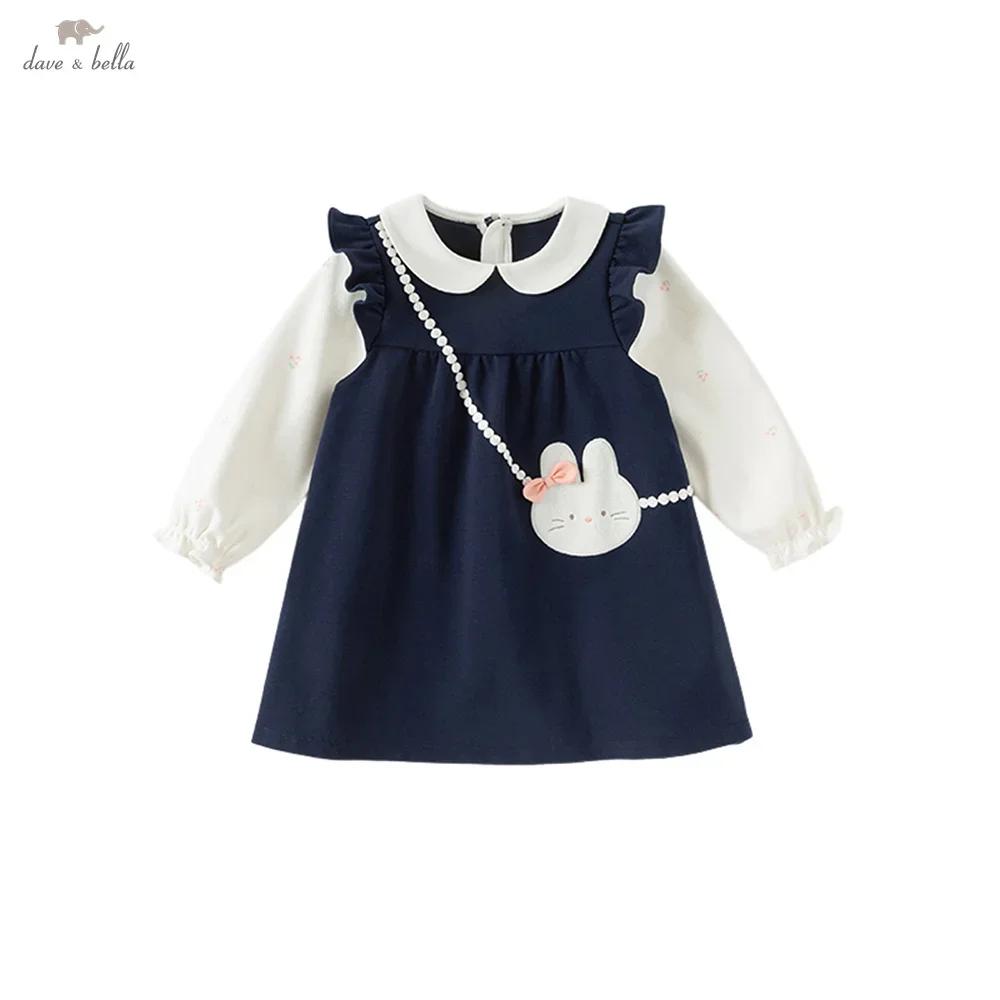 Dave Bella robe pour enfants automne doux doux mignon lapin fille faux deux pièces robe fête vêtemen
