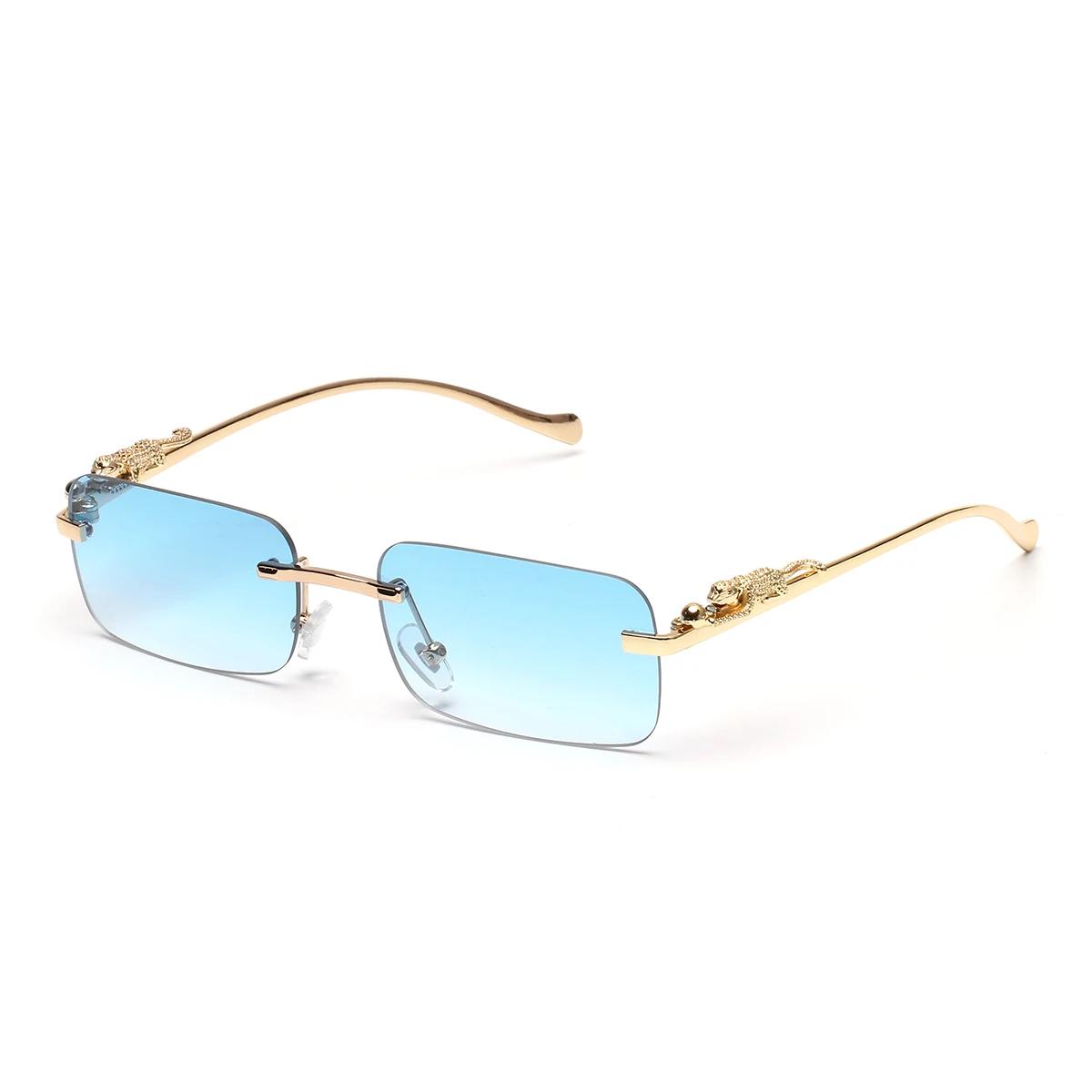 Lunettes de soleil sans monture Ruiao UV400, lunettes carrées en métal tendance pour hommes et femme