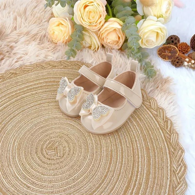 Chaussures décontractées et mignonnes avec nœud papillon en strass pour bébés filles, chaussures de 