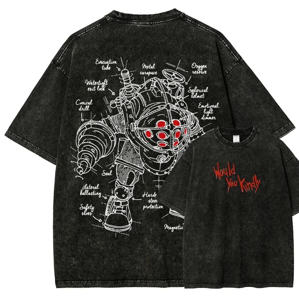 T-shirt imprimé graphique rétro classique de jeu de tir Bioshock, pour hommes et femmes, nouveau sty