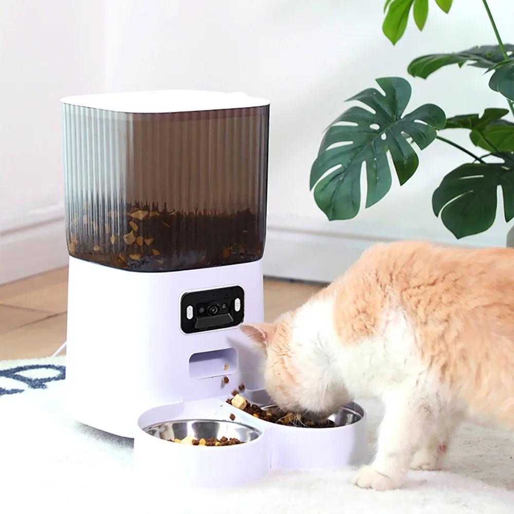 Mangeoire automatique intelligente avec caméra pour animaux de compagnie, double bols, distributeur 