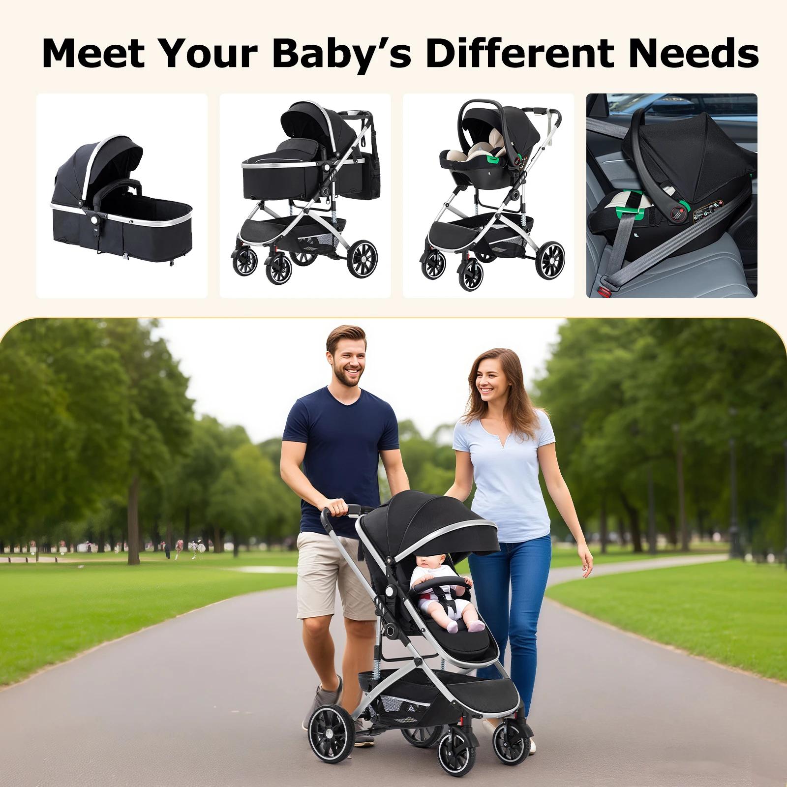 3 en 1 bébé poussette système de voyage poussette landau pour bébé avec siège auto haute paysage mul