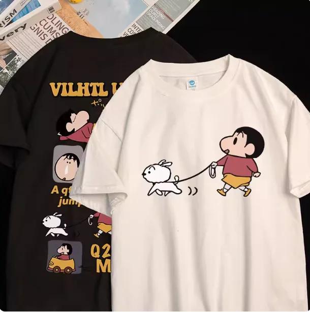 T-shirt décontracté oversize imprimé 100 % coton avec motif Crayon Shin-chan, collection été 2026, p