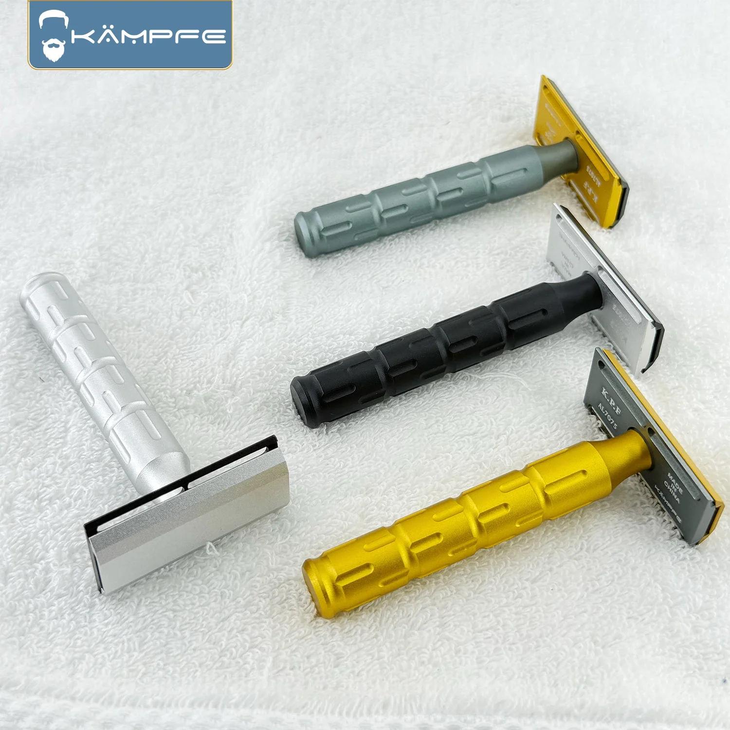 Rasoir à double tranchant KAMPFE, manuel, en aluminium, de style ancien, usiné CNC, avec manche anti