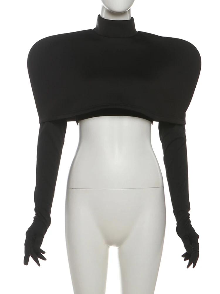 T-Shirt à col roulé Chic pour femmes, ensemble 2 pièces, classique, nouvelle tendance, gants longs +