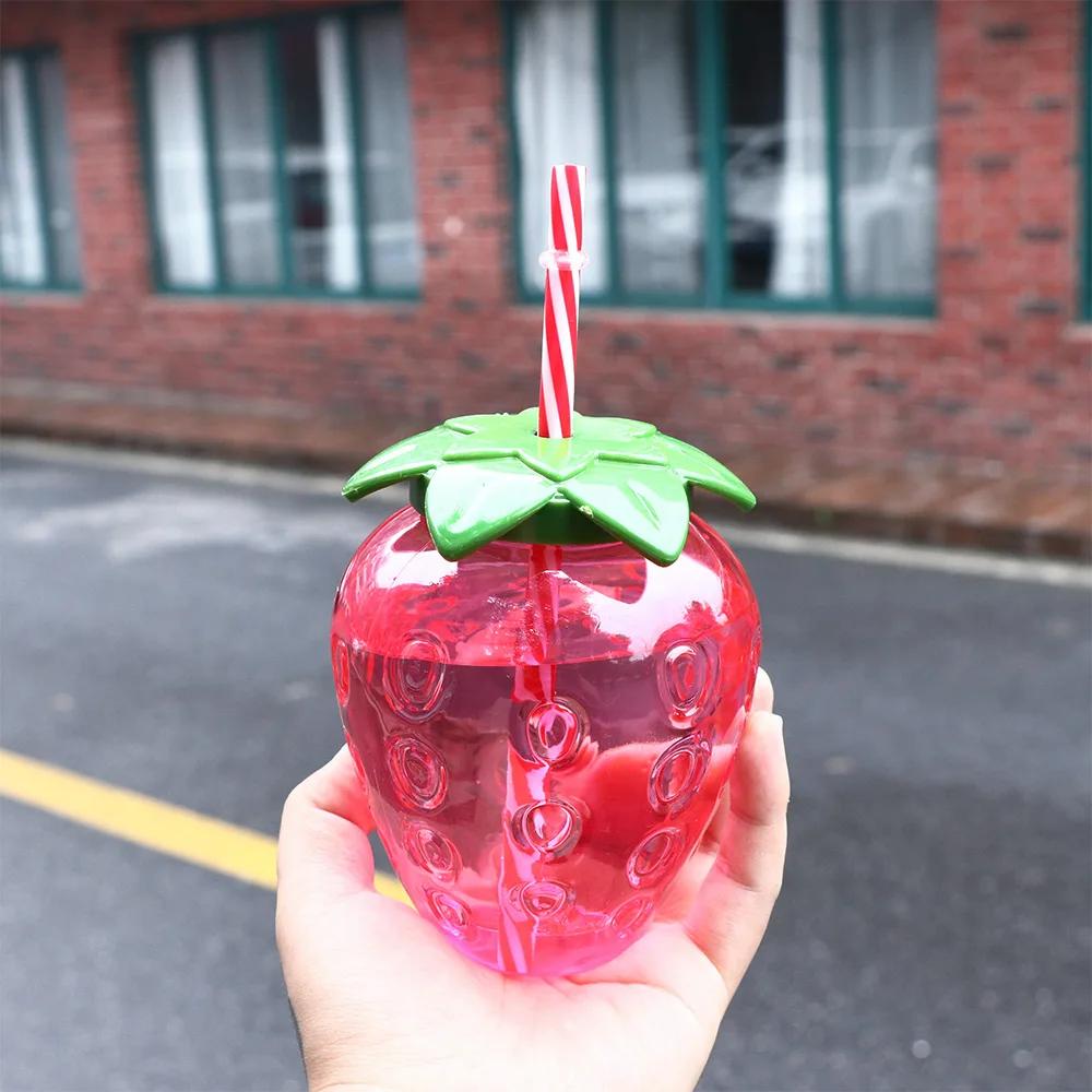 Tasse de paille de fraise 500ml, 1 pièce, dessin animé mignon d'été, qualité alimentaire PP, large A