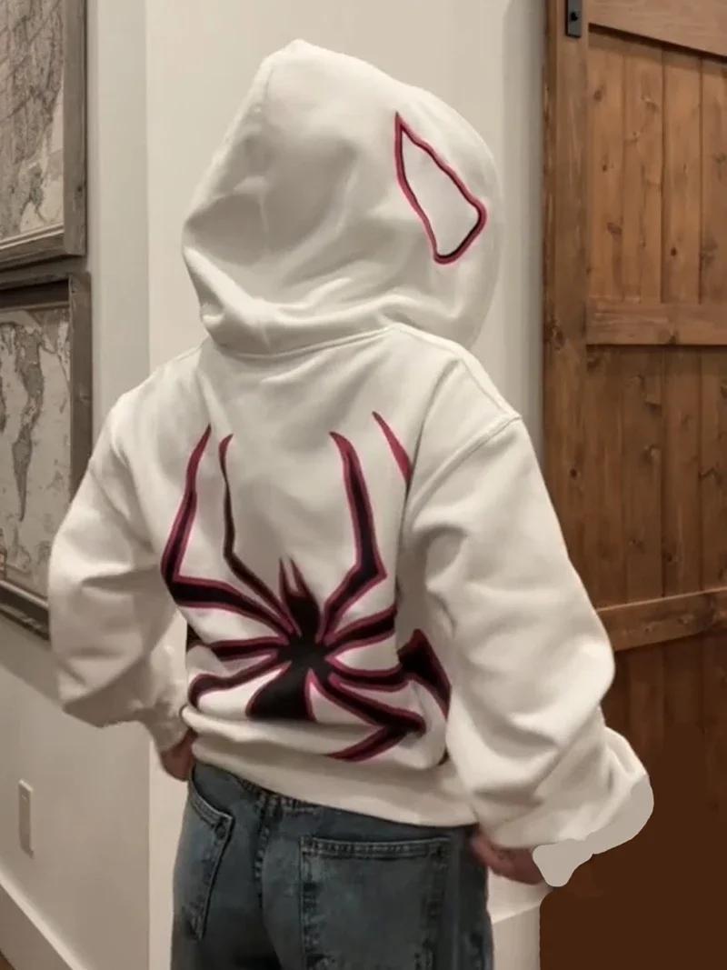 Sweat à capuche araignée pour hommes et femmes, fermeture éclair complète, Streetwear, graphique Har
