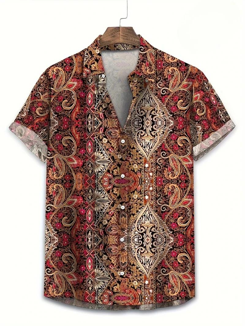 Hawaï chemises pour hommes 3D Paisley graphique à manches courtes T-shirt décontracté revers boutons