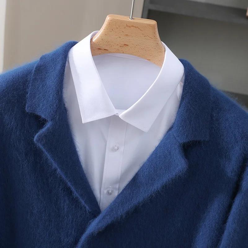 MVLYFLRT hommes 100% vison cachemire Cardigan épais tricot pull col de costume Premium chaud vêtemen