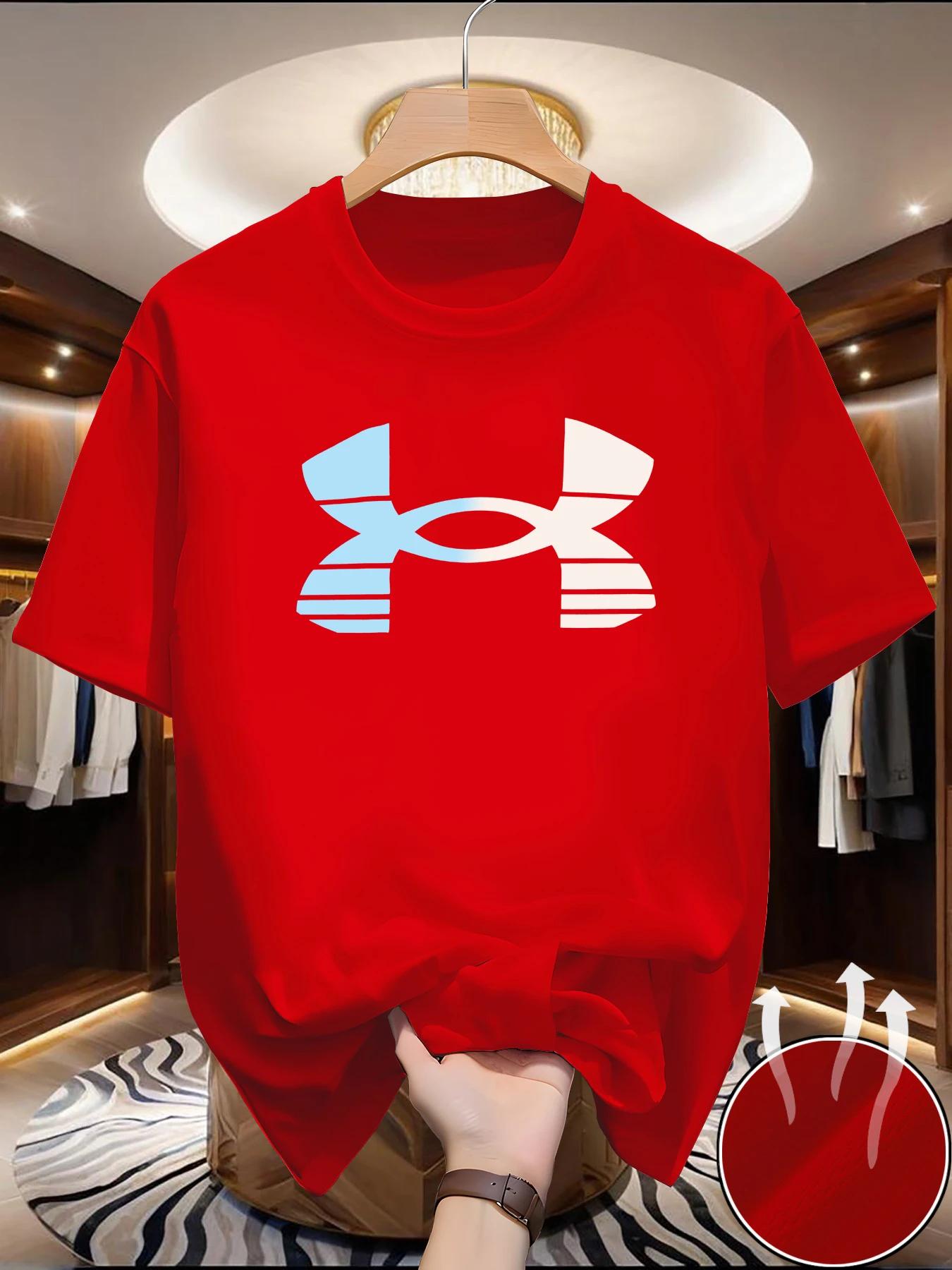 T-shirt d'été pour homme à séchage rapide en maille, motif imprimé tendance, col rond, manches court
