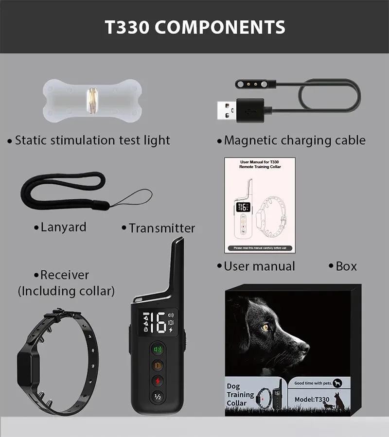 Collier d'entraînement pour chien, choc enveloppant, Distance de contrôle de 1000 pieds avec 3 Modes