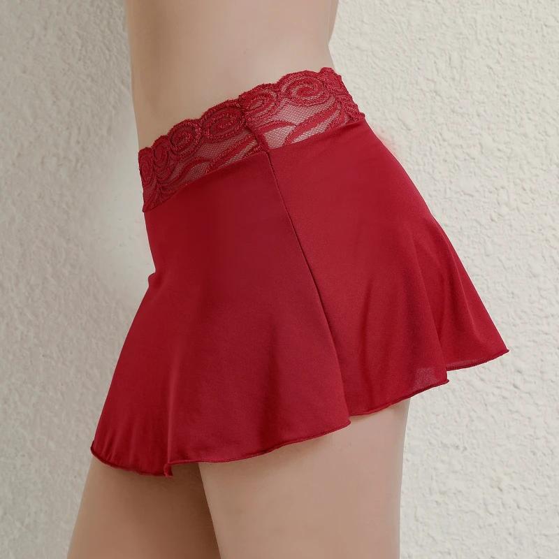 Mini jupes en dentelle de couleur unie pour femmes, jupe courte d'été Sexy, Ultra courte, jupes de f