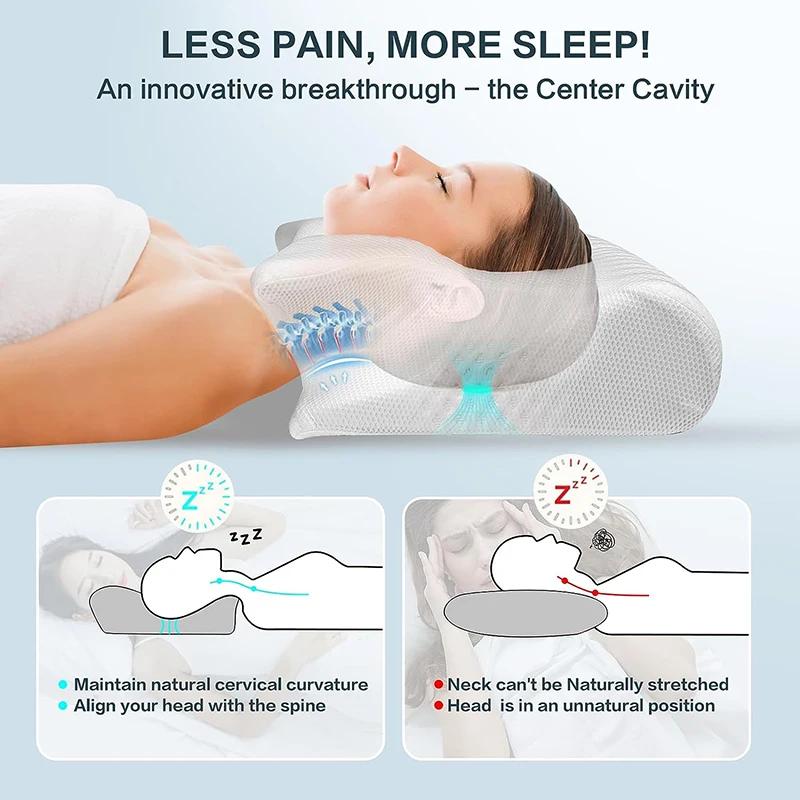 Oreiller cervical en mousse à mémoire de forme, oreiller orthopédique de Contour ergonomique 2 en 1 