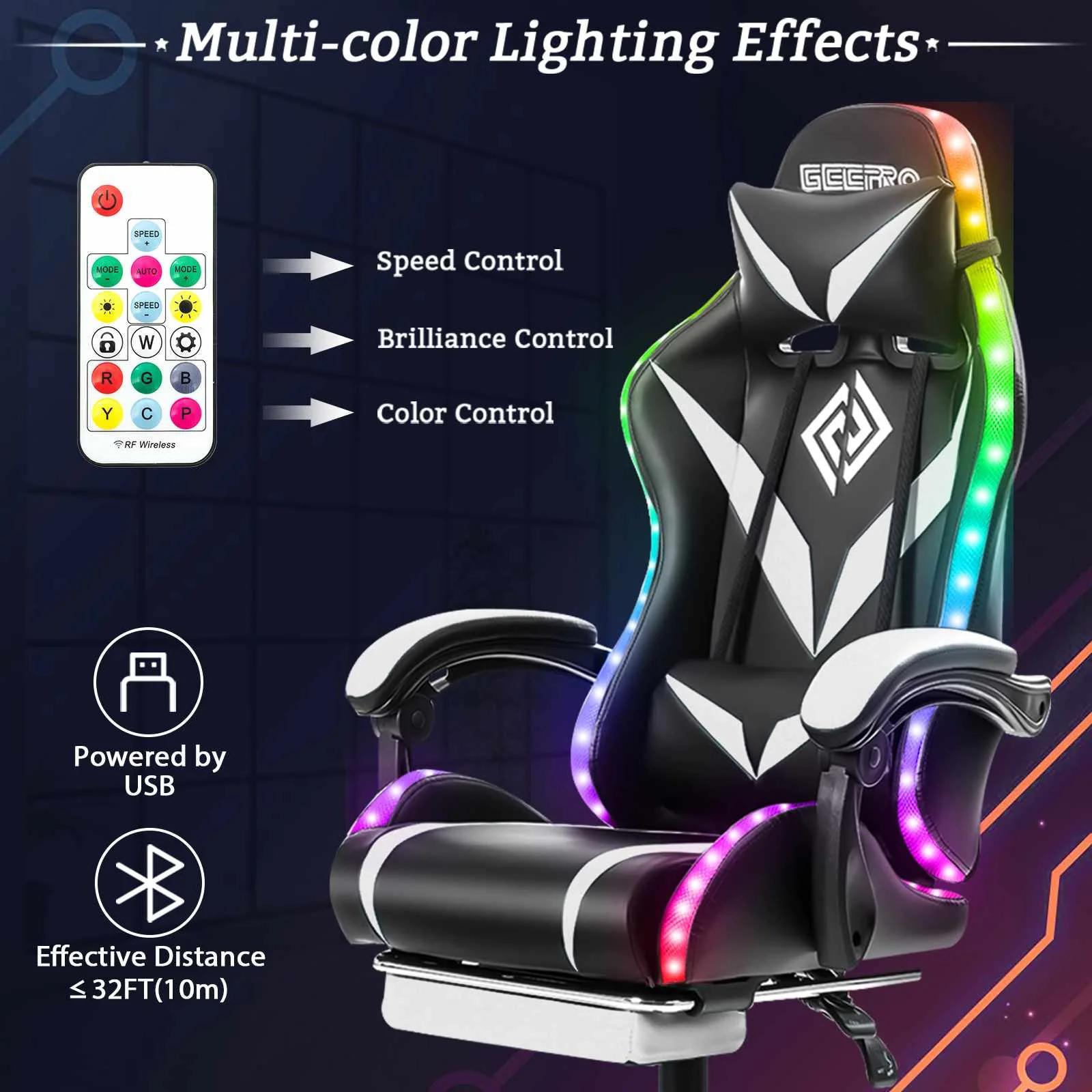 Chaise de jeu à 135 degrés, lumière RGB, chaise de bureau, haut-parleur Bluetooth, chaise d'ordinate