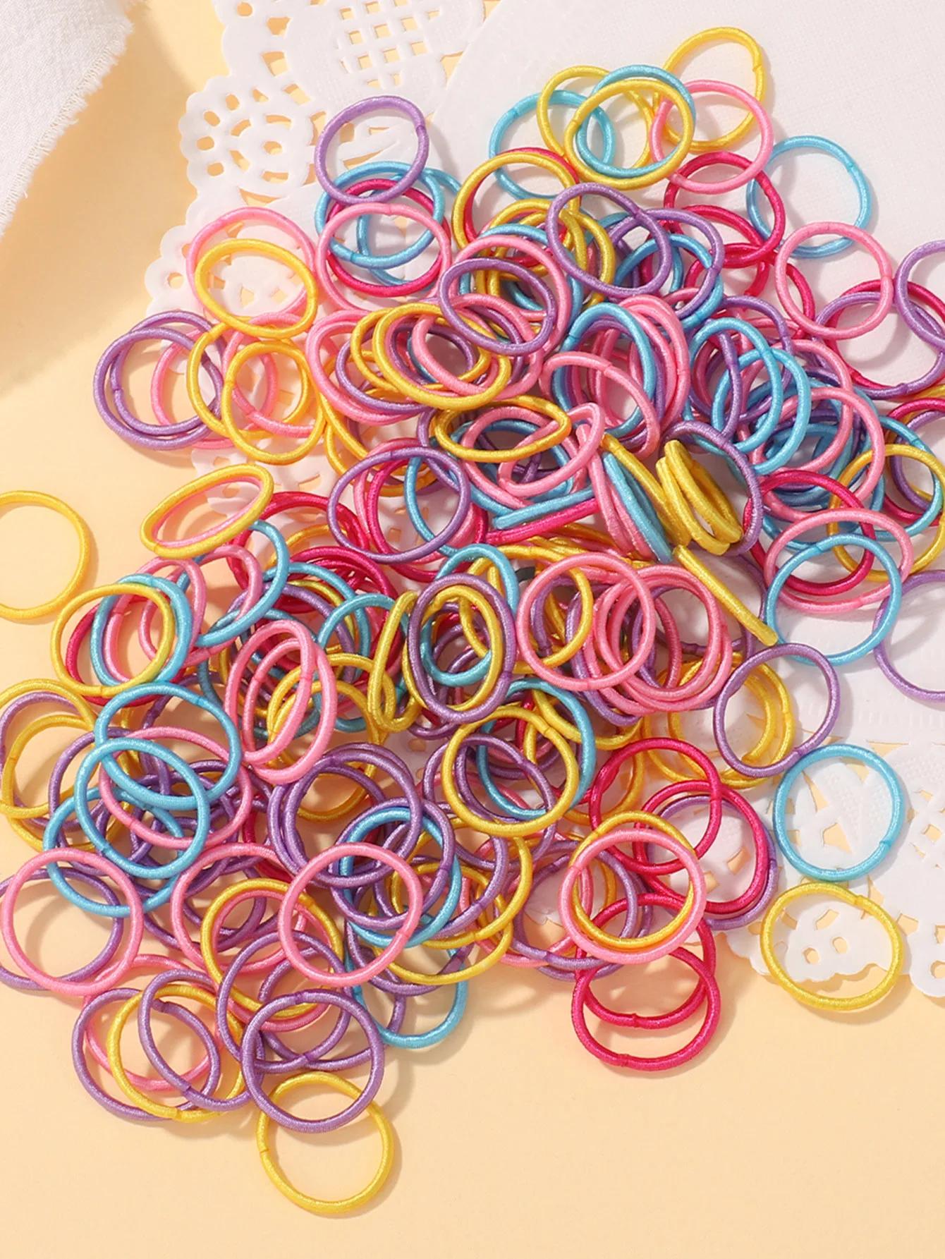 Lot de 100 élastiques à cheveux de 2cm, bandes colorées en caoutchouc et nylon, accessoires pour che