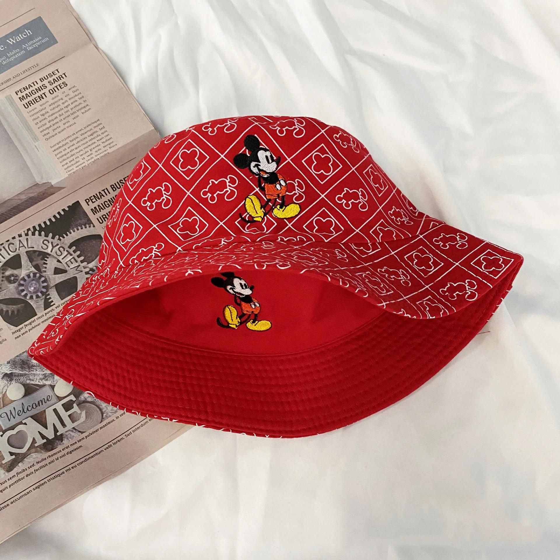 Chapeau de pêcheur universel Mickey Mouse, dessin animé, impression recto-verso, casquette en coton,