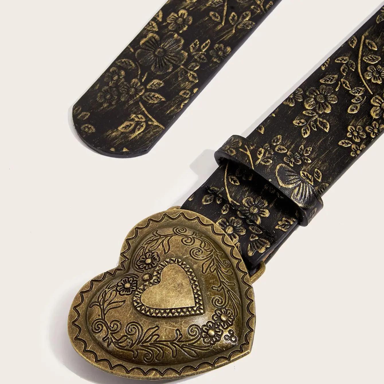 Ceinture en cuir PU à motif de boucle d'amour, jeans décontractés à la mode