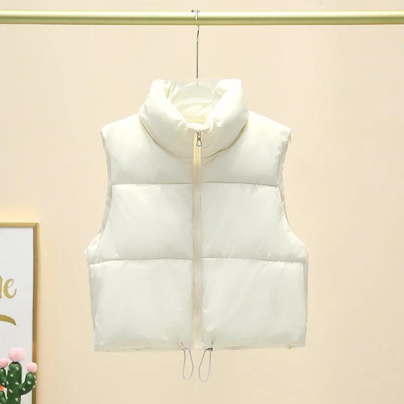 Gilet court sans manches pour femme, veste chaude à col montant avec fermeture éclair, manteaux cour