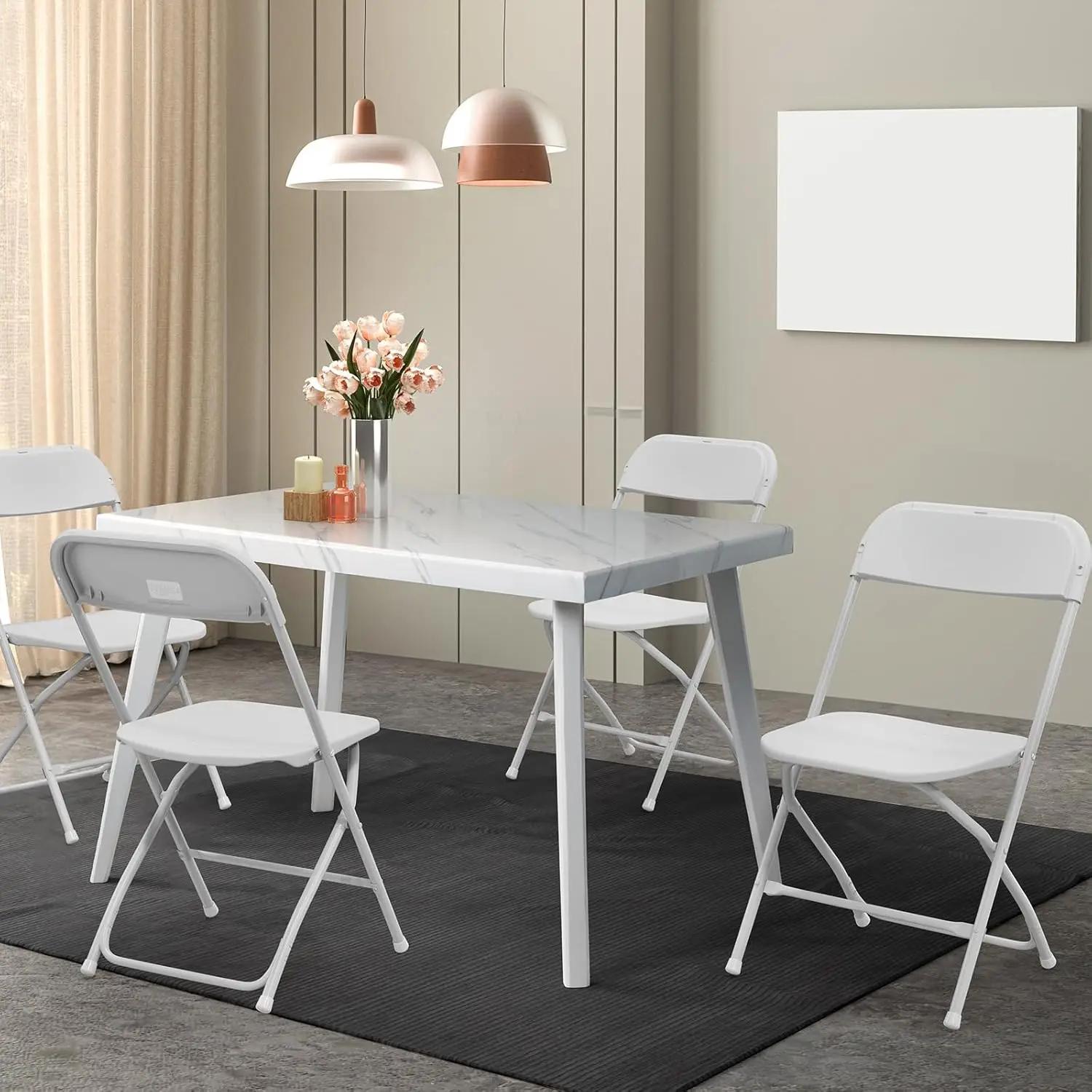 Lot 4 chaises pliantes plastique blanc empilables - Sièges intérieur extérieur cadre acier capacité 350 lb