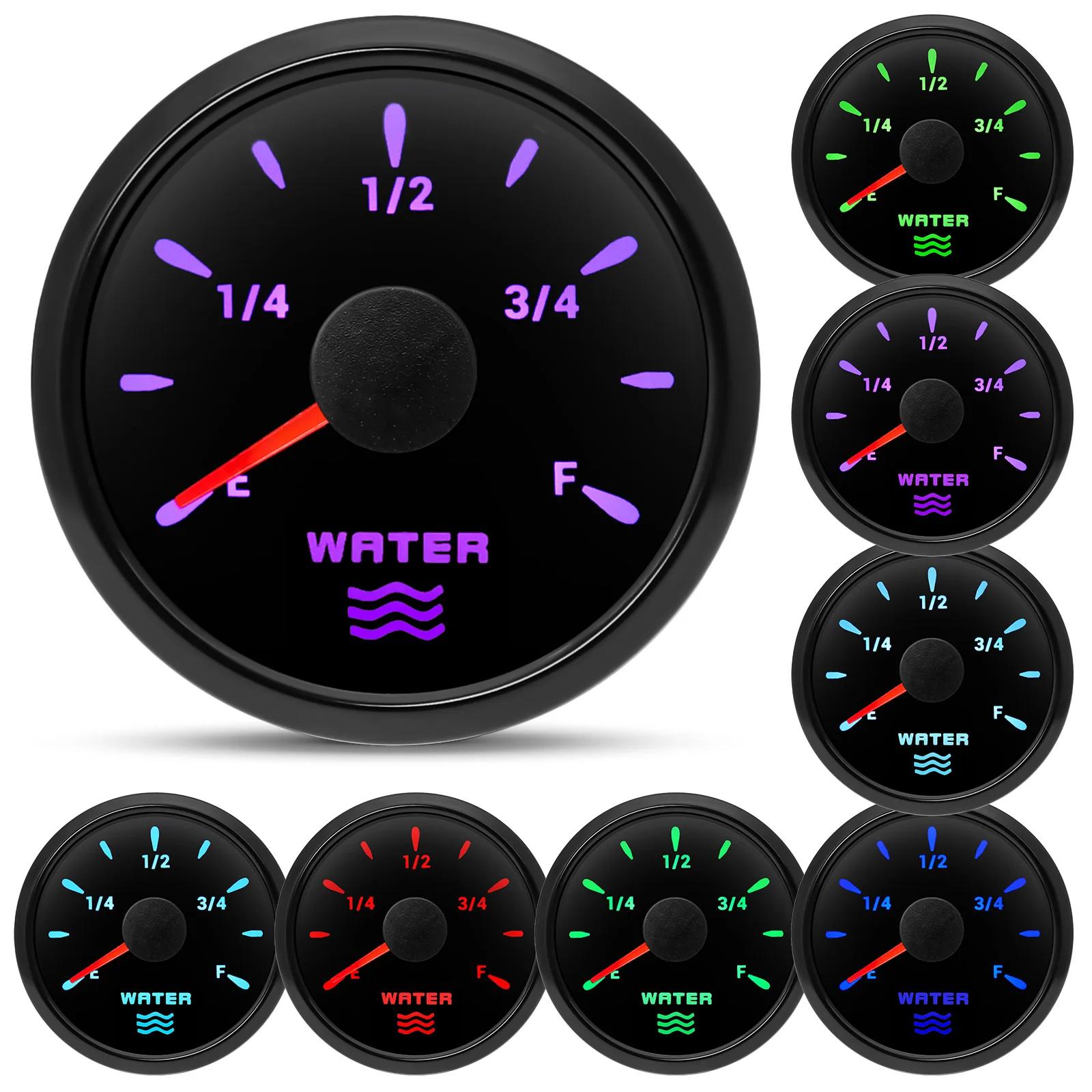 Jauge de niveau d'eau avec rétro-éclairage 7 couleurs, 52mm, 0-190 Ohm, capteur de niveau d'eau, ind