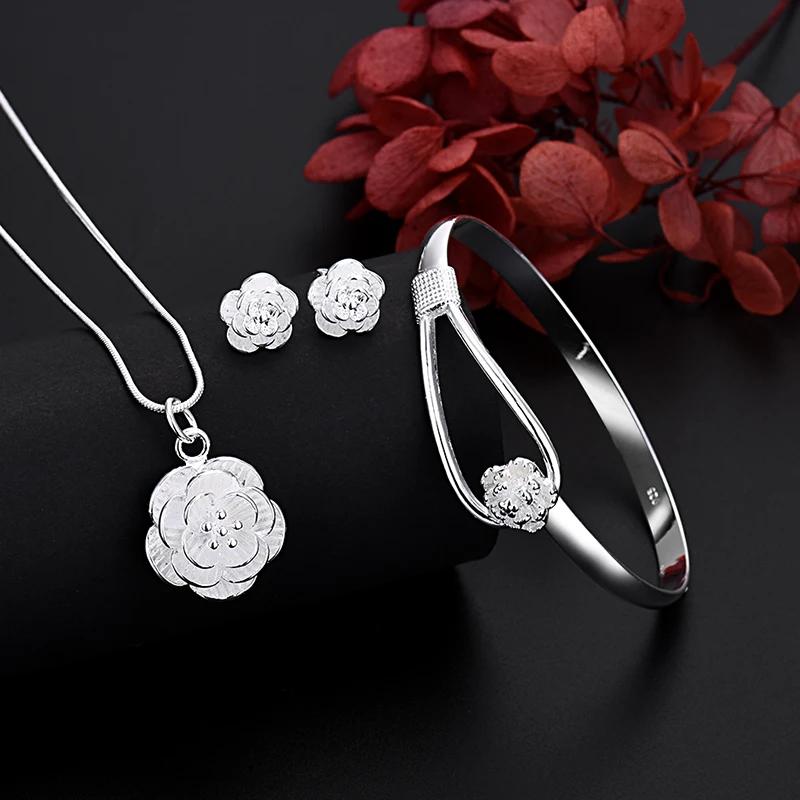 Fine 925 argent Sterling breloques collier boucle d'oreille bracelet bijoux pour dame fille femmes r