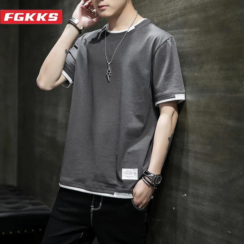 FGKKS 2024 T-shirt style décontracté pour hommes pur coton respirant mode à manches courtes concepti