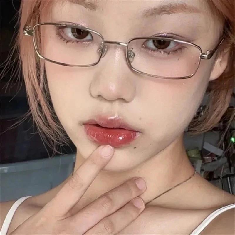 Y2K Harajuku petites lunettes à monture carrée femmes rétro lunettes en métal lunettes claires lunet