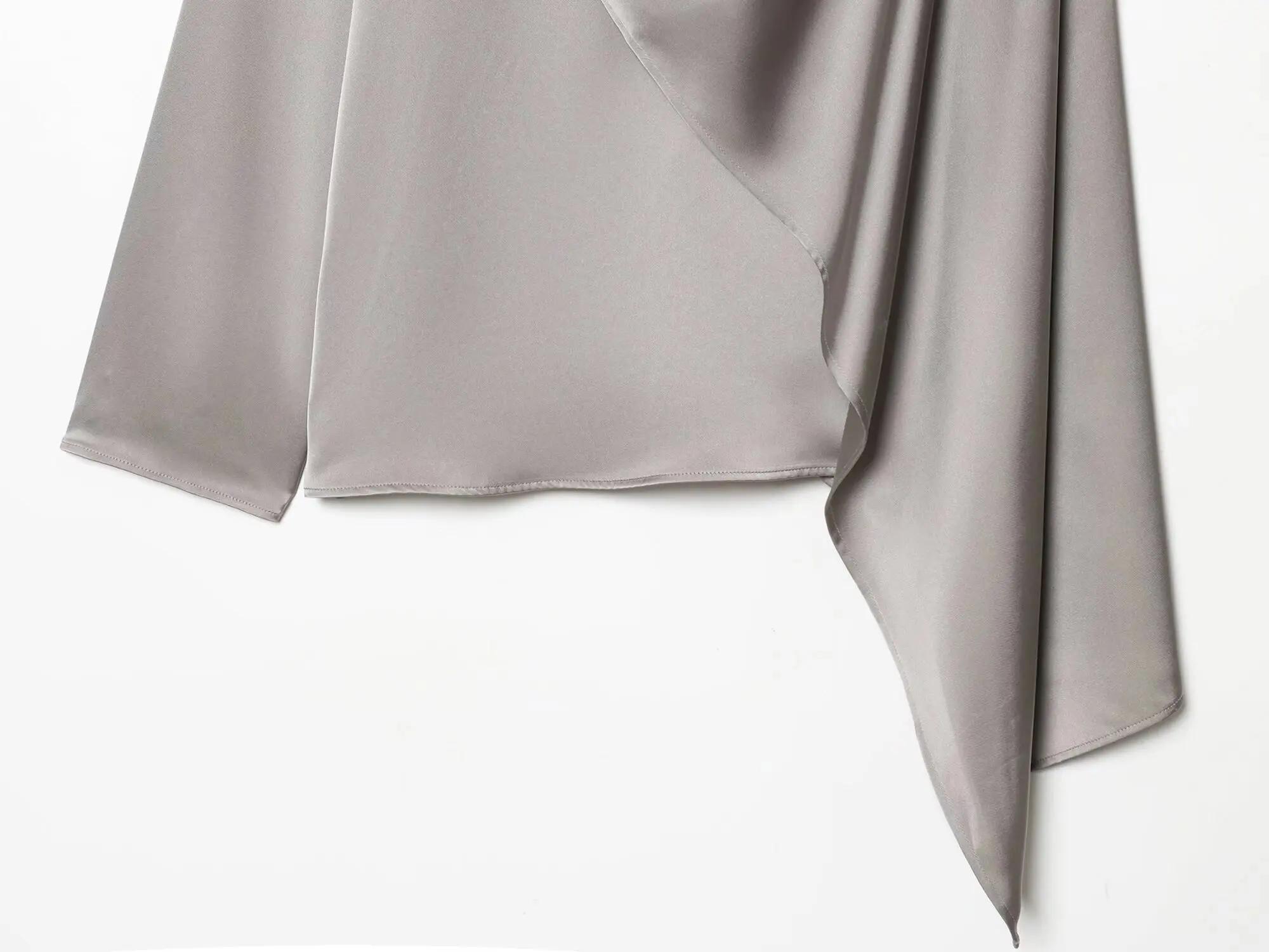 ETJ 2026 printemps nouveau femmes élégant mode châle design satin drapé haut asymétrique froissé che