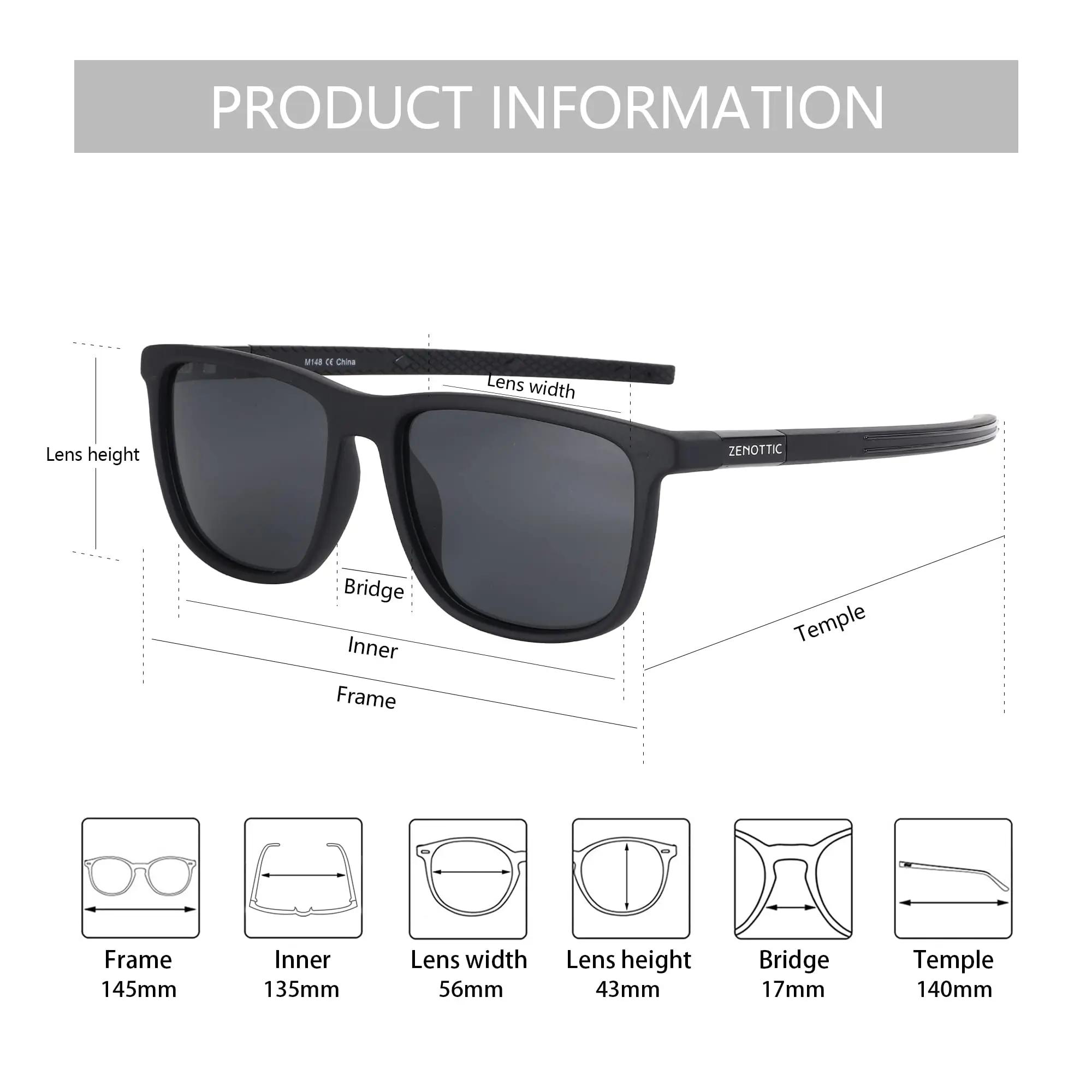 ZENOTTIC Lunettes de soleil polarisées carrées pour hommes – Cadre léger TR90 avec blocage UV pour l