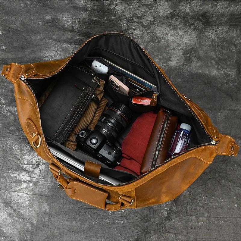 Sacs de voyage en cuir de cheval pour hommes, grand sac à main avec rivet, sac polochon en cuir de v